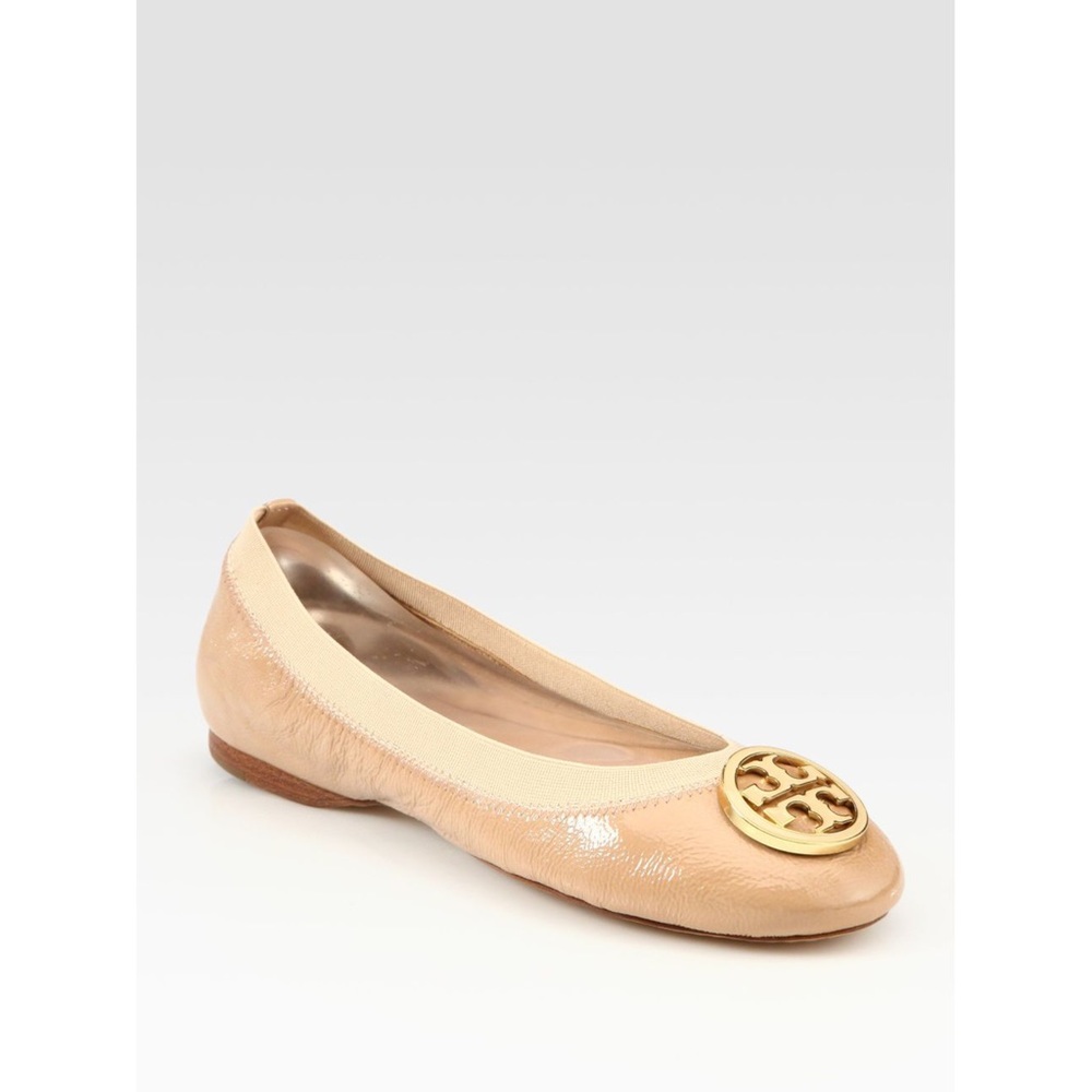 Tory Burch Women's Caroline Nude Patent Leather Slip On Ballet Flat Size 9